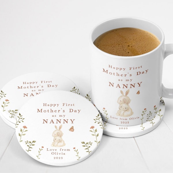 First Mothers Day Nana Mug & Coaster Gift | Personalised Mother's Day Ceramic Gift Set for New Nana | Nanna | Nannie | Nanny | Nan