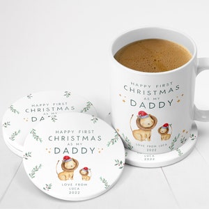 Personalised Happy First Christmas Mug & Coaster Set | New Daddy Mummy Grandad Grandma Nana Gift | First Christmas As My Nana Uncle Auntie