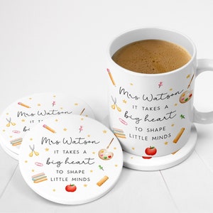 Personalised Teacher Mug & Coaster Set | It Takes A Big Heart To Shape Little Minds | End of School Year Gift | Thank You Teacher Gift Set