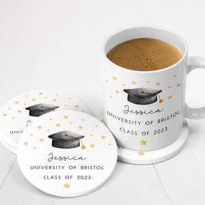 Personalised Graduation Mug & Coaster Set | Graduation Class of 2022 Gift | University Degree Congratulations Gift | Custom Graduate Gift