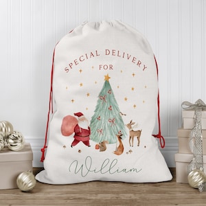 Personalised Santa Sack | Christmas Present Sack | Baby's First Christmas Gift | Special Delivery Christmas Eve Box | Father Christmas Bag