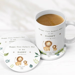 First Fathers Day Daddy Gift | Personalised First Father's Day Ceramic Mug & Coaster Gift Set for New Dad | Daddy | Pops | Pappy