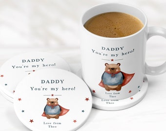 Fathers Day Daddy Gift | Personalised Daddy You're My Hero Ceramic Mug & Coaster Gift Set for New Dad | Daddy | Pops | Pappy