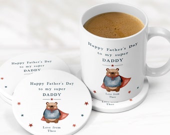 Fathers Day Daddy Gift | Personalised Super Daddy Father's Day Ceramic Mug & Coaster Gift Set for New Dad | Daddy | Pops | Pappy