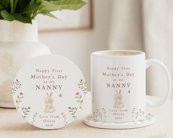 First Mothers Day Nana Mug & Coaster Gift | Personalised Mother's Day Ceramic Gift Set for New Nana | Nanna | Nannie | Nanny | Nan