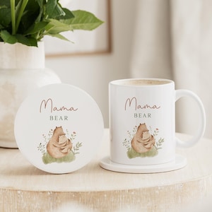 New Mummy Gift | Mama Bear Mug & Coaster Set | Mother's Day Gift | Mama Birthday Gift | Baby Shower Gift | Pregnant Friend Gift | Mama Mummy Mug & Coaster Set