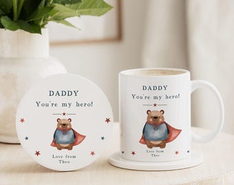 Daddy Gift | Personalised Daddy You're My Hero Ceramic Mug & Coaster Gift Set for New Dad | Daddy | Pops | Pappy