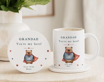 Grandad Gift | Personalised Grandad You're My Hero Ceramic Mug & Coaster Gift Set | Grandpa | Gramps | Papa | Nonno