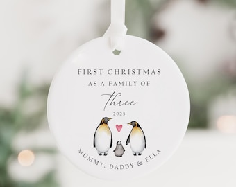 First Christmas as a Family of 3 Decoration | Keepsake Christmas Bauble Gift Ceramic Ornament | Baby's First Christmas Decoration