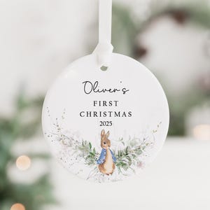 Personalised Baby's First Christmas Decoration | Keepsake Christmas Bauble Gift Ceramic Ornament | Baby's 1st Christmas Rabbit Decoration