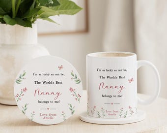 Nanny Gift | Worlds Best Nana Mug & Coaster Gift | Personalised Ceramic Gift Set for Best Nana | Nanna | Nannie | Nanny | Nan Birthday Gift