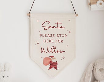 Santa Please Stop Here Sign | Father Christmas Stop Here Flag | Santa Tracker | Christmas Home Decor for Children | December Box Filler