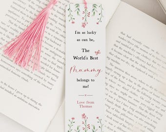 Mothers Day Worlds Best Mummy Gift Bookmark | Personalised Mother's Day White Metal Bookmark with Tassel for Mum | Mummy | Mam | Mama | Mom