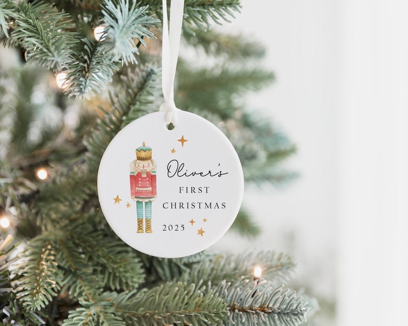 Personalised Baby's First Christmas Decoration | Keepsake Christmas Bauble Gift Ceramic Ornament | Baby's 1st Christmas Nutcracker Bauble immagine 3
