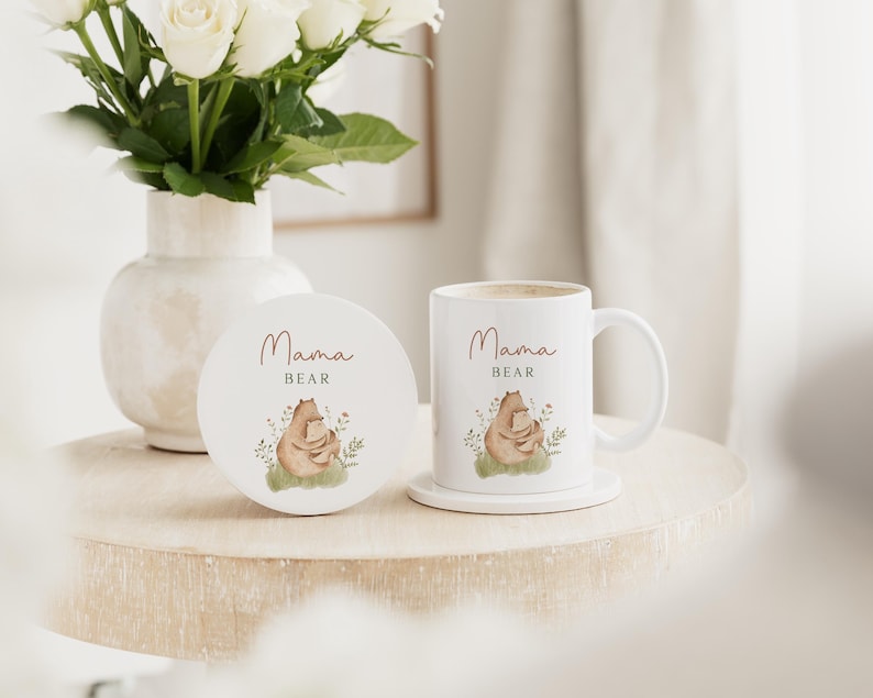 New Mummy Gift | Mama Bear Mug & Coaster Set | Mother's Day Gift | Mama Birthday Gift | Baby Shower Gift | Pregnant Friend Gift | Mama Mummy Mug & Coaster Set