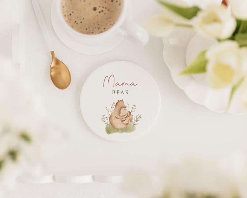 New Mummy Gift | Mama Bear Mug & Coaster Set | Mother's Day Gift | Mama Birthday Gift | Baby Shower Gift | Pregnant Friend Gift | Mama Mummy Coaster Only