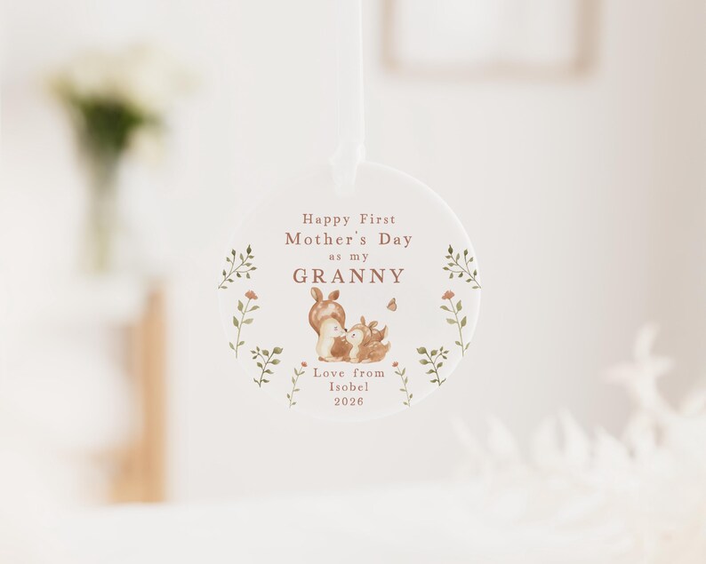 First Mothers Day Nana Gift | Personalised First Mother's Day Ceramic Heart or Disc with Giftbox for New Nana | Nanna | Nanny | Nan Deer