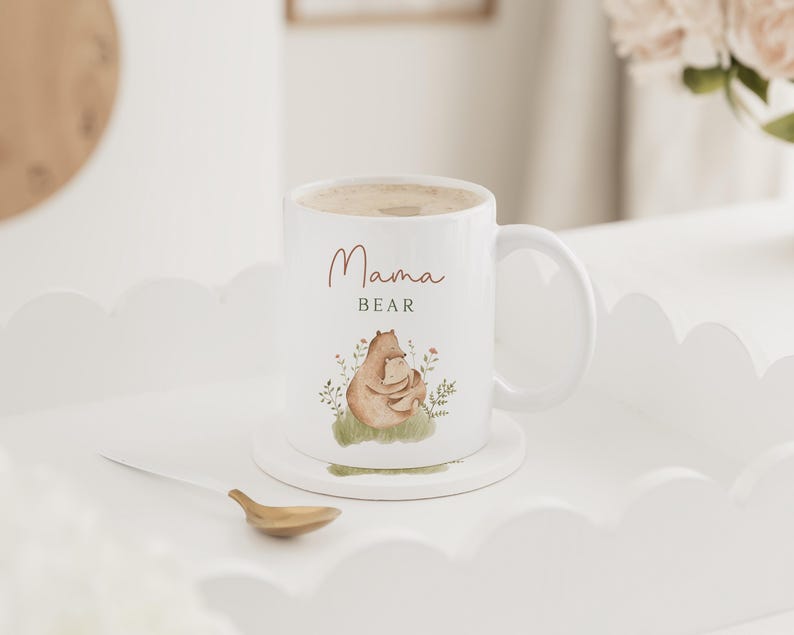 New Mummy Gift | Mama Bear Mug & Coaster Set | Mother's Day Gift | Mama Birthday Gift | Baby Shower Gift | Pregnant Friend Gift | Mama Mummy image 2