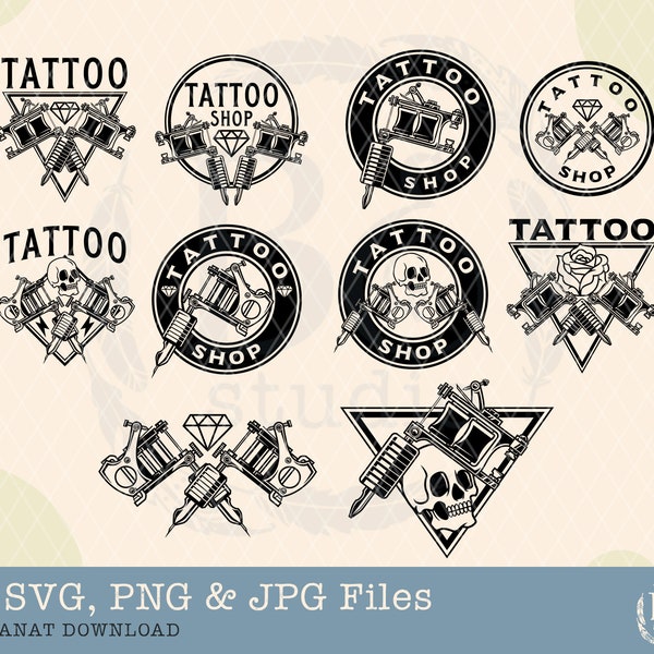 Tattoo Shop Svg Bundle, Tattoo svg, Tattoo Machine Svg, Skull Tattoo Svg, Tattoo svg, Tattoo Shirt Svg, Skull svg, Tattoo Vector, Cut files