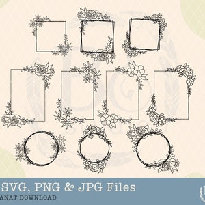 Floral Frames Svg Bundle, Floral frames svg, Frames svg, Monogram frame svg, wedding wreath svg, Wedding Frame svg, floral wreath svg files