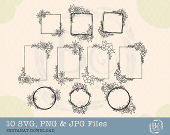 Floral Frames Svg Bundle, Floral frames svg, Frames svg, Monogram frame svg, wedding wreath svg, Wedding Frame svg, floral wreath svg files