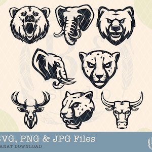 Zoo animals svg bundle, Wild animals Svg, Zoo svg, Animals svg, Zoo animals clipart, Animal Vector, Animal head svg, Vector, Clipart svg png