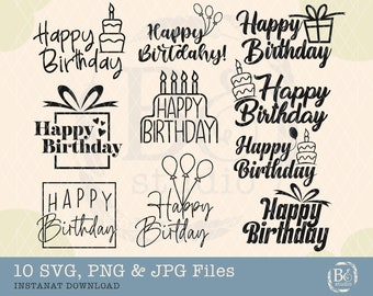 Hand Lettered Happy Birthday svg bundle, happy birthday sign cut file, Happy Birthday Bundle svg, vector cut file, cricut, silhouette