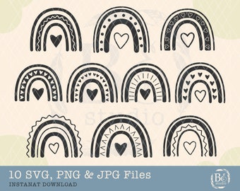 Rainbow svg, Boho svg, rainbow clipart, Boho Rainbow svg bundle, Rainbow with heart svg, Heart rainbow svg, rainbow cut file, Rainbow design