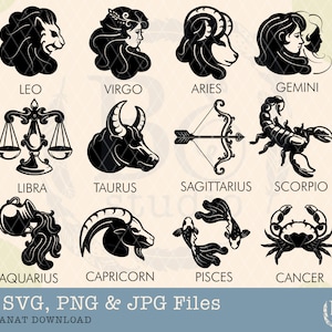 12 Zodiac Signs Bundle svg, Zodiac Signs Bundle svg, Astrology svg, Horoscope Bundle svg, Star Signs svg, eps, jpg, png