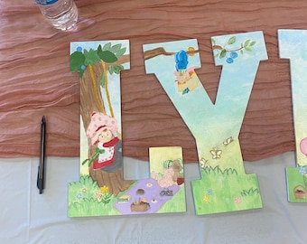 Hand painted Straberry Shortcake themed nursery letters.