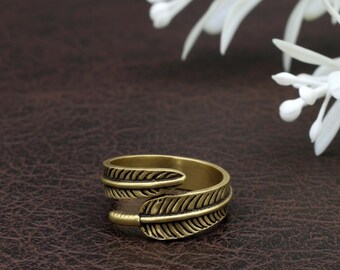 Adjustable Double Feather Ring | Brass Wrap Ring | Bohemian Boho Style | Statement Thumb Ring | Silver Oxidized Finish ring| Everyday Ring
