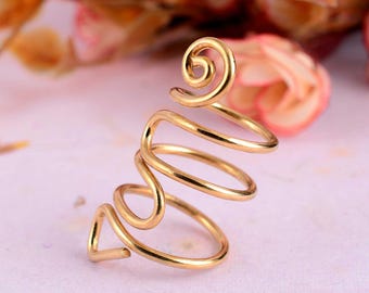 Spiral Wave Adjustable Ring – Boho Geometric Statement Jewelry Artisan Engagement Ring