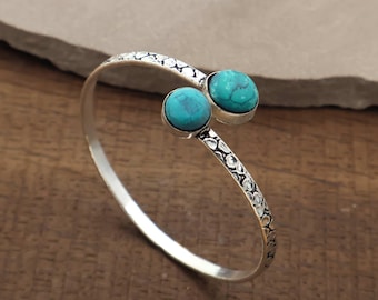 Dainty Turquoise Bangle, Solid Brass Bracelet, Minimalist Stone Cuff, Birthday Gift for Her, Brass Jewelry, Stackable Turquoise Bracelet