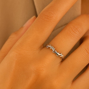 Silver Dolphin Ring, Ocean Inspired Adjustable Ring, Cute Marine Life Jewelry for Women