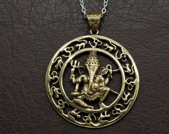 Lord Ganesha messing ketting met trishul om-symbool, ring voor het verwijderen van obstakels, Indiase mythologie messing charme, heilige yoga-ring voor mannen en vrouwen