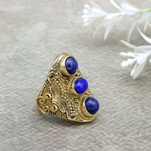 Three Stone Brass Ring: Boho Vintage Filigree Statement Ring