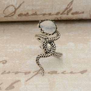 Moonstone Snake Ring – Boho Adjustable Serpent Ring for Women