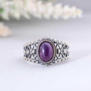 Vintage Amethyst Ring: Handmade Brass Tribal Silver Band