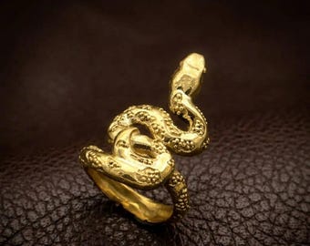 Brass Snake Wrap Ring, Dainty Serpent Band, Gold Boho Snake Ring, Handmade Animal Jewelry, Textured Brass Statement Ring