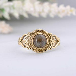 Handmade Moonstone Ring: 18k Gold Plated Silver Boho Ring