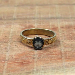 Brass Sunflower Ring: Engraved Band, Handmade Jewelry