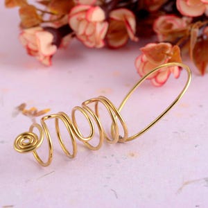Artistic Spiral Wave Adjustable Ring, Handmade Gold Wire Wrap Ring, Boho Statement Jewelry