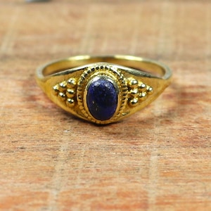 Black Obsidian Brass Ring: Handmade 18k Gold Boho Jewelry