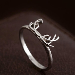 German Silver Deer Antler Ring, Minimalist Nature Jewelry,Delicate Deer Antler Ring, Minimalist Silver Brass Band, Woodland Animal Jewelry