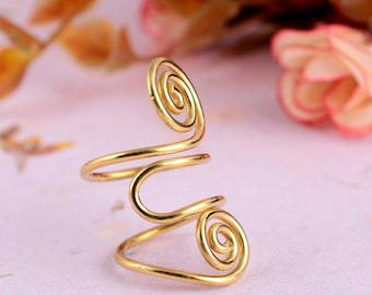 Handmade Brass Spiral Ring: Boho Wire Wrap Adjustable Statement Ring