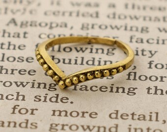 Boho Brass Chevron Ring • Handmade Beaded V Ring • Minimalist Tribal Stackable Jewelry • Raw Brass Chevron Ring • Delicate Beaded V-Band