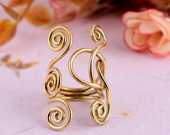 Boho Spiral Brass Wrap Ring: Handmade Adjustable Statement Jewelry