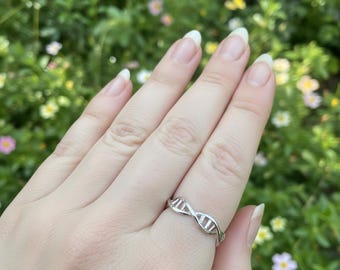 Unique DNA Design Adjustable Silver Ring-Science Gift, Dna Science ring, Chemistry Ring-Molecule Ring-Sterling Silver Dna Ring-Biology Ring