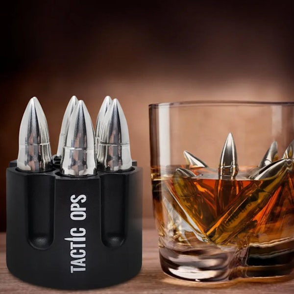 Pierres à whisky Bourbon en forme de balle Tactic Ops - Acier inoxydable - SUPER FROID !