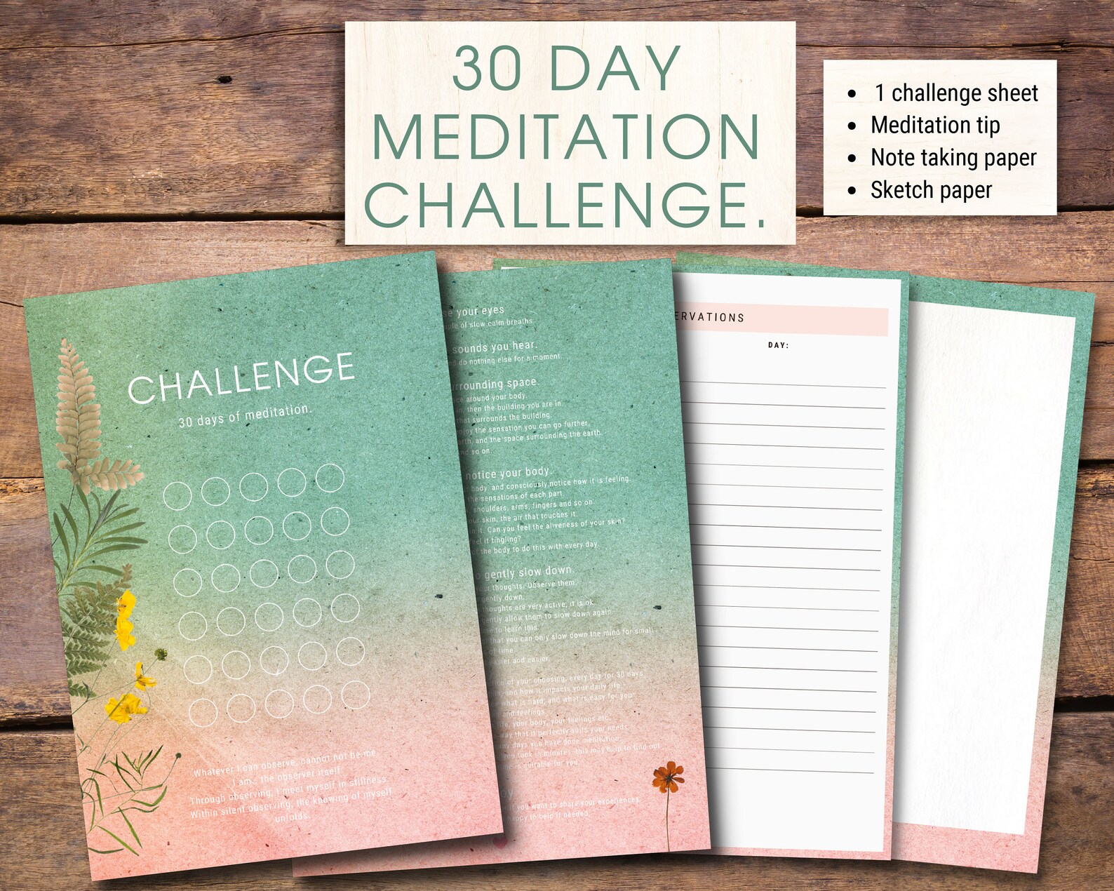 30 Day Daily Meditation Challenge. Meditation Tracker - Etsy